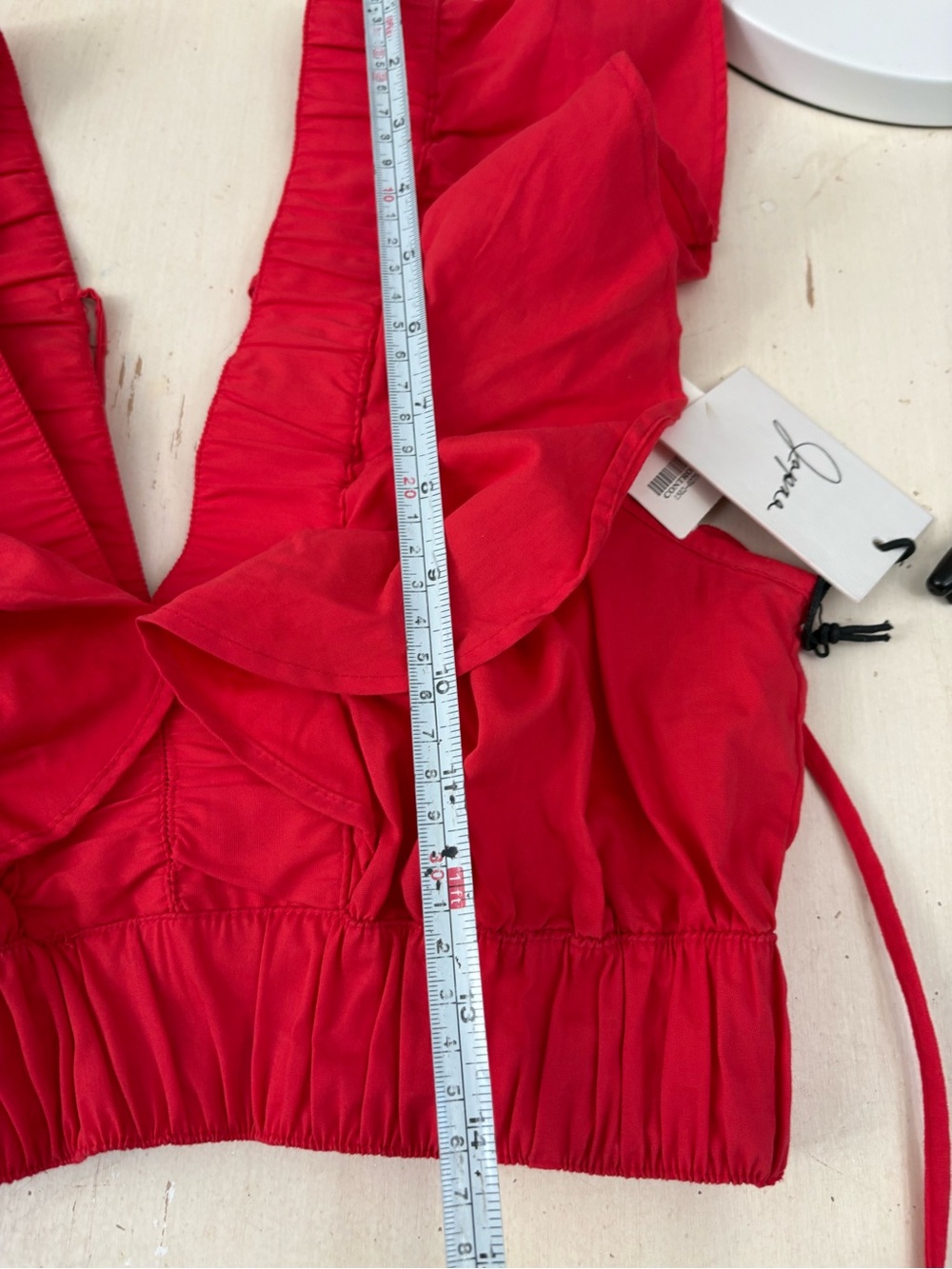 Japna Red Ruffle V-Neck Crop Top - Picture 4 of 5